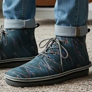 Standfor Artistic Casual Shoes Blue Gray Lace-Up Vegan Leather Men's Size 8
